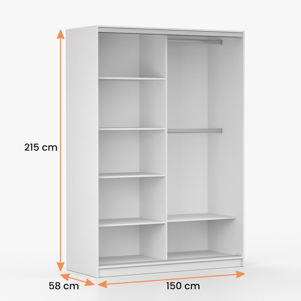 POSUVNÁ skříň Tokyo M 150 cm, 150/215/58, bílá - bílá, kompozitní dřevo (150/215/58cm) - imoebel24