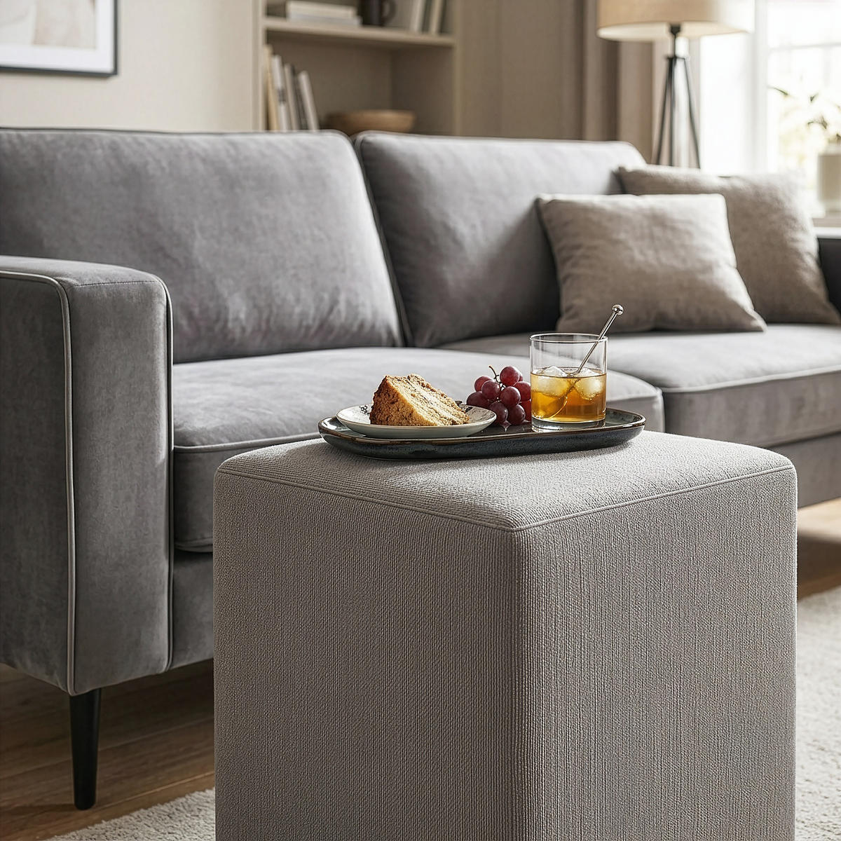 HOCKER M22 Silver 41/45/41 cm eckig - Hellgrau, Holzwerkstoff (41.1/45/41.1cm) - Livojo