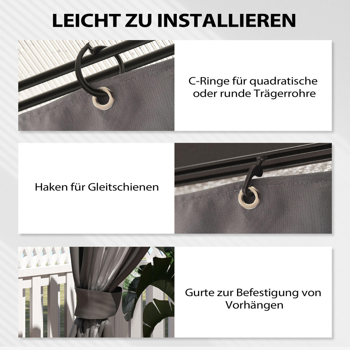 PAVILLON-SEITENWÄNDE, 4 Seitenwand-Paneele für Gartenpavillon, mit Reißverschluss, 3 x 3 m Pavillon, Dunkelgrau - Dunkelgrau, Textil (302/205/1cm)