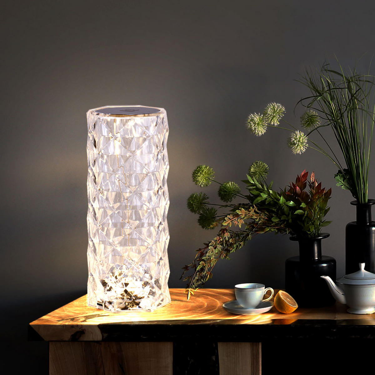 LED TISCHLEUCHTE Metall Kristallklar Silber 2er Set - Silberfarben, Kunststoff (9/9/21cm) - Globo Lighting