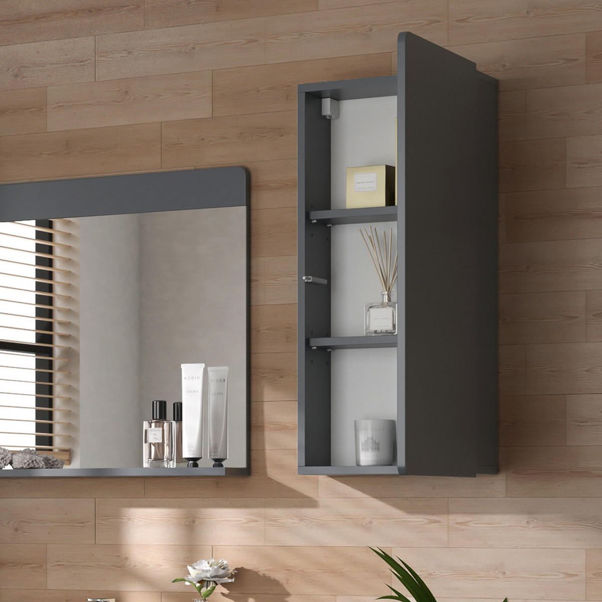 BADSCHRANK Izan Grau 36.6 x 76.6 cm - Grau, Holzwerkstoff (36.6/76.6/15.6cm) - Vicco