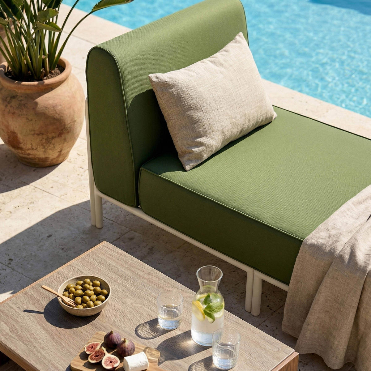 CHAISELONGUE, Kakigrün - Grün, Textil (72/78/153cm) - Oviala