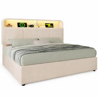 POLSTERBETT 160/200 cm in Beige mit Bettkasten, LED, USB und Type-C Samt mit höhenverstellbarem Kopfteil - Beige, Holzwerkstoff/Textil (160/200cm) - STILVORA