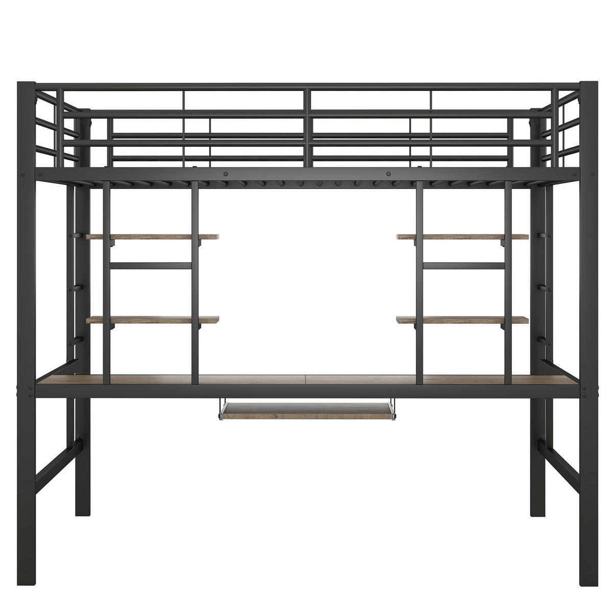HOCHBETT 140/200 cm in Schwarz mit Schreibtisch und 2 Regalen - Schwarz, Metall (140/200cm) - Flora Grace
