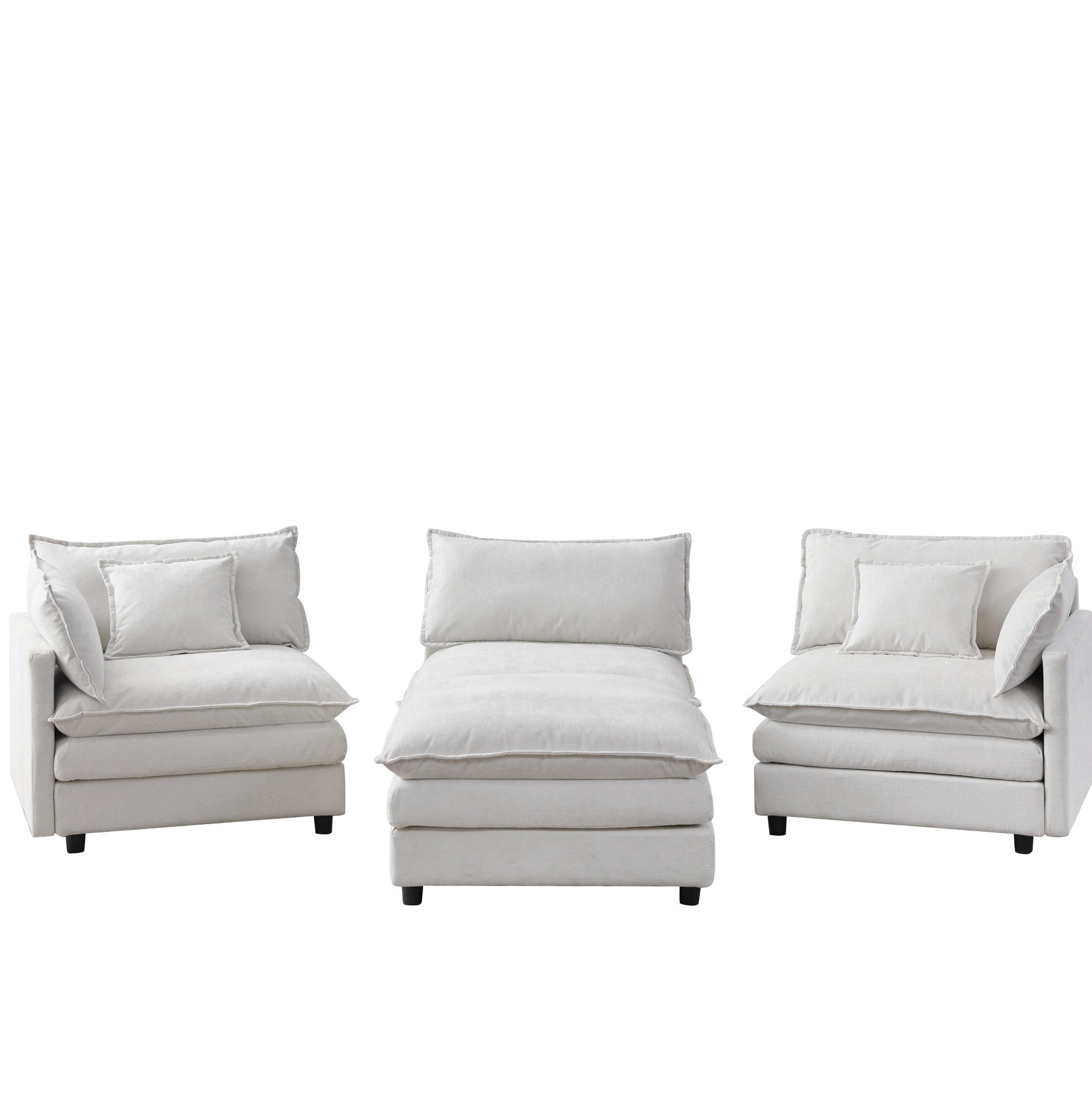 ECKSOFA 272/131/85 cm aus Chenille mit modularem Hocker Beige - Beige, Textil (154/267cm) - Modenvie