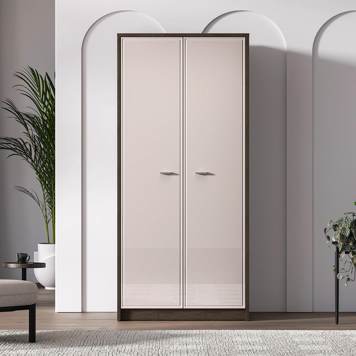 SCHRANK 2 Türen Kaius Kaschmir und Dunkles Holz - Beige, Holzwerkstoff (89.4/194.7/52.4cm) - Petits-meubles