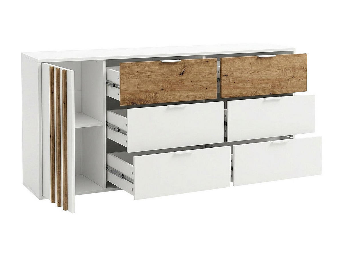KOMMODE - 163 cm x 35 cm - holz - naturfarben hell, weiß Tunalo - Weiß, Holz (163/80/35cm) - Vente-Unique