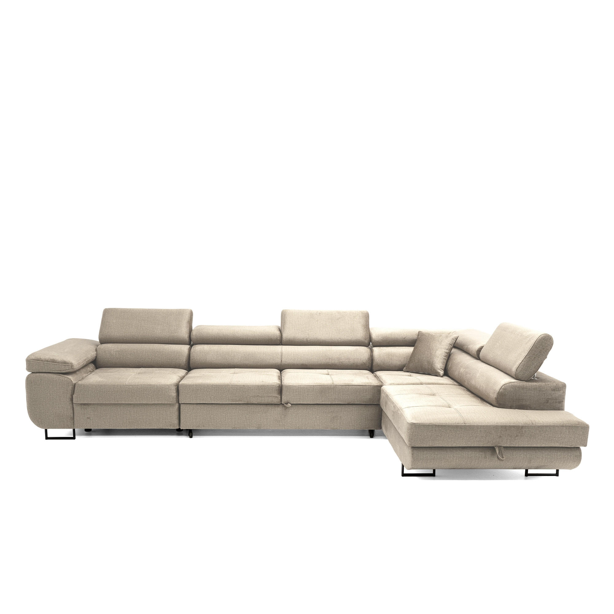 ECKSOFA WILD MAXI L Rechts mit Schlaffunktion 125x195 Velours Beige - Chromfarben/Beige, Holz/Textil (203/350cm) - Muffo