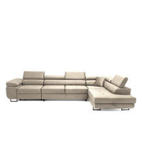 ECKSOFA WILD MAXI L Rechts mit Schlaffunktion 125x195 Velours Beige - Chromfarben/Beige, Holz/Textil (203/350cm) - Muffo