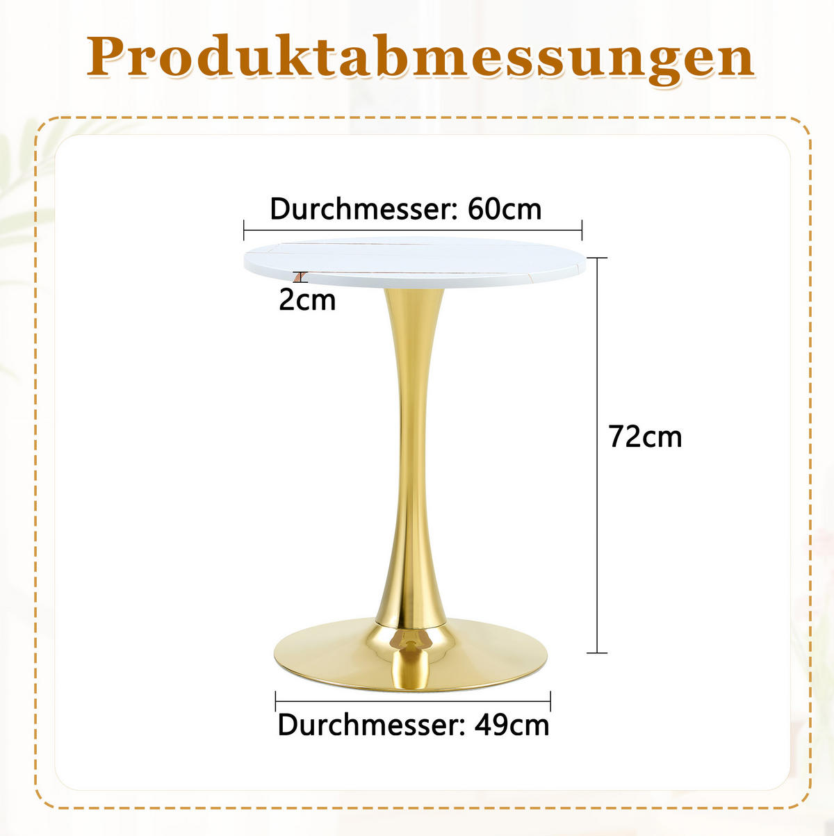 BEISTELLTISCH 60/60/72 cm Weiß Gold runder Tisch aus MDF und Metall mit thermoformierter Platte - Weiß, Holzwerkstoff (60/60/72cm) - OKWISH