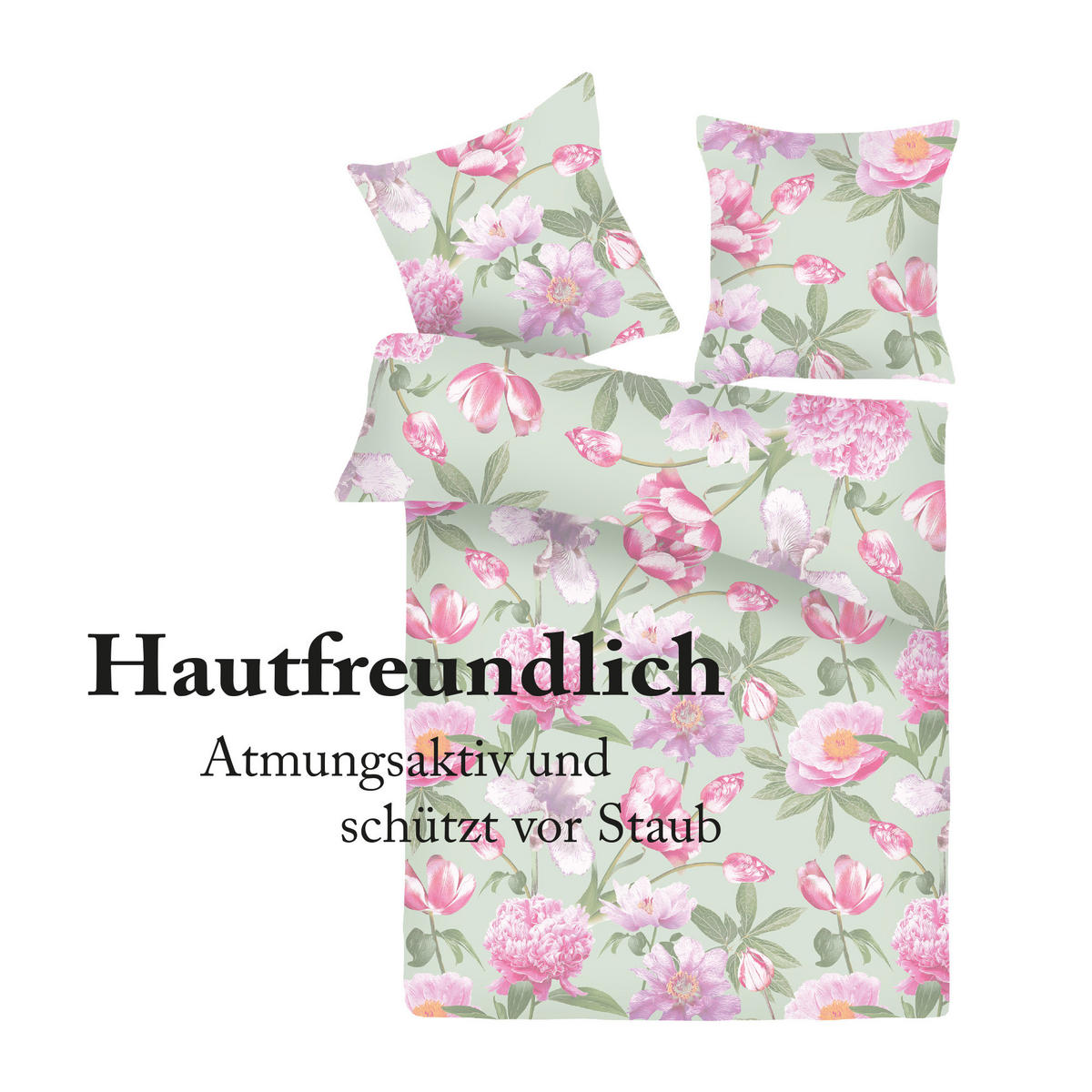 BETTWÄSCHE - Flower Green Renforce 135x200cm - Hellgrün, Naturmaterialien (135/200cm) - Bestlivings