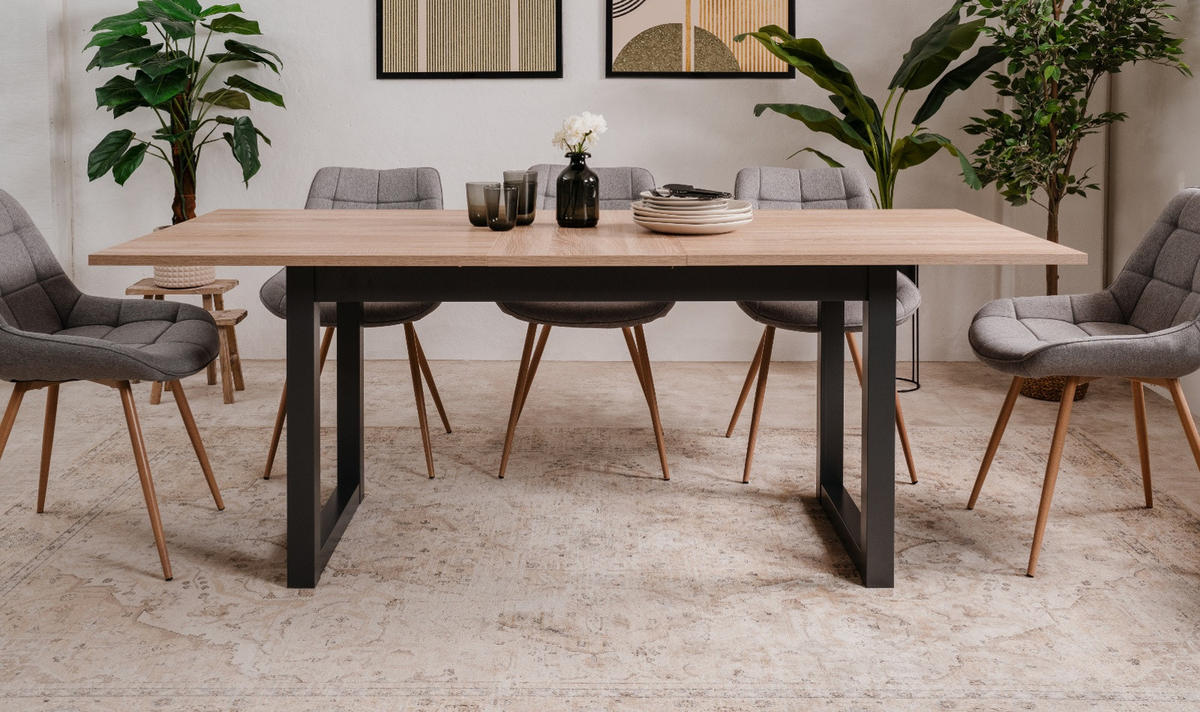 ESSTISCH Sonoma Eiche, Anthrazit Industrial, 160 - 200 cm, Küchentisch ausziehbar bis 8 Personen - Anthrazit/Sonoma Eiche, Holzwerkstoff (90/160/75cm) - Furn.Design