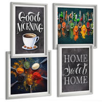 BILDER SET 4er Set - 50x50 cm & 40x60 cm Silberner Rahmen - Gewürze, Kaffee, Tasse, Kräuter - Silberfarben, Kunststoff (50/50cm) - TULUP