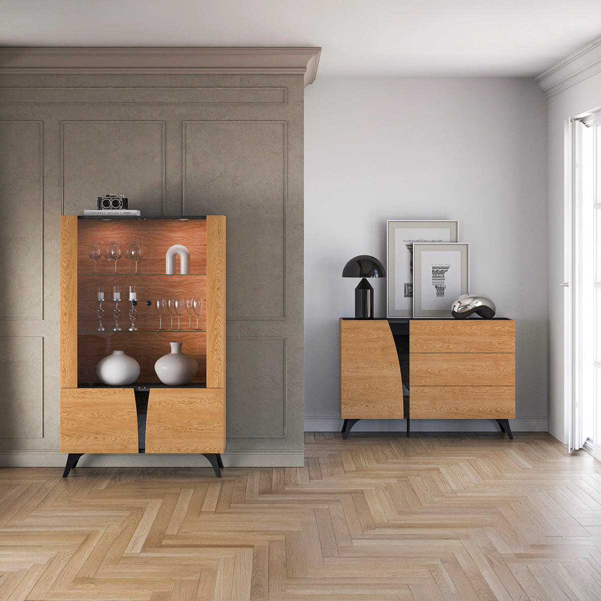 VITRINE Soah Holz und Schwarz - Braun, Holzwerkstoff (95/152/40cm) - Petits-meubles