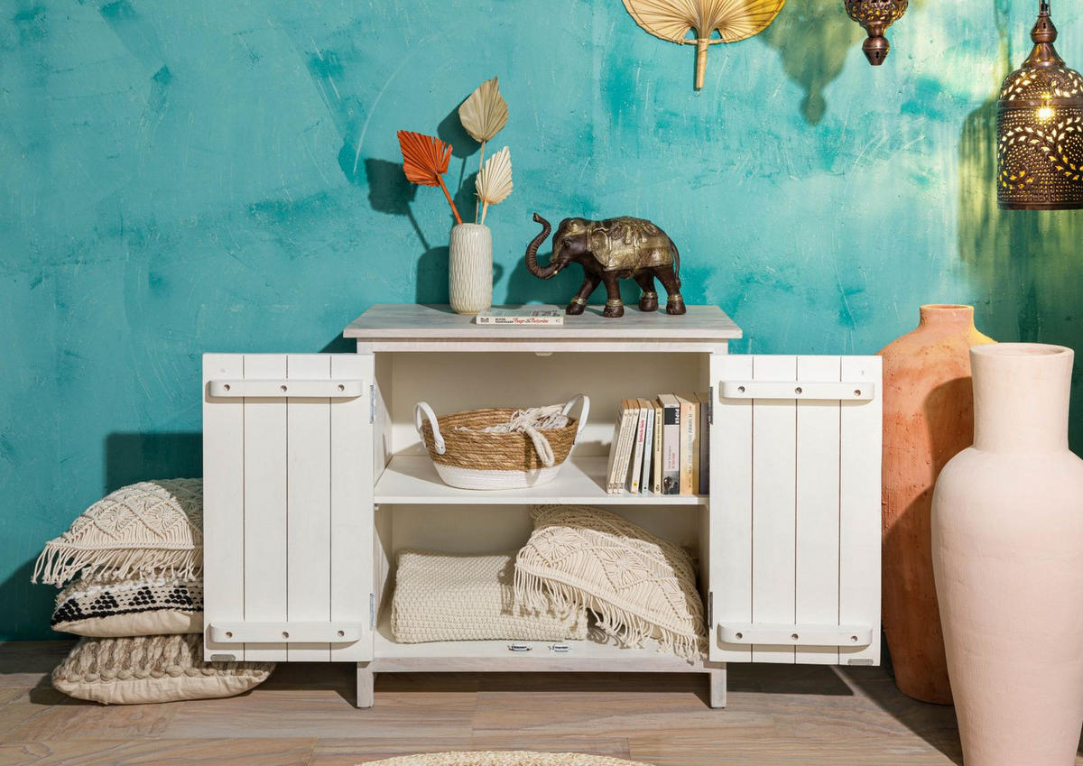 KOMMODE Mango 80x48x78 weiß geölt KASHMIR #108 - Weiß, Holz (80/78/48cm) - Massivmoebel24