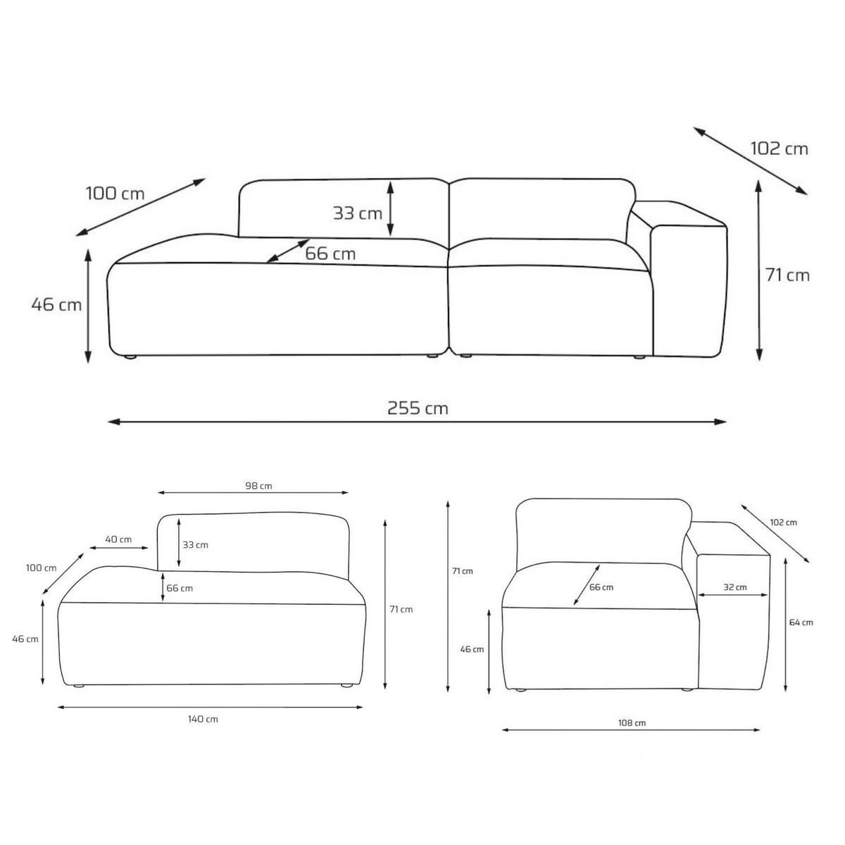 3-SITZER modulares Sofa HEAVEN SET 1 Links, Breite 255 cm Webstoff Weiß - Schwarz/Weiß, Holz/Kunststoff (255/71/102cm) - Muffo