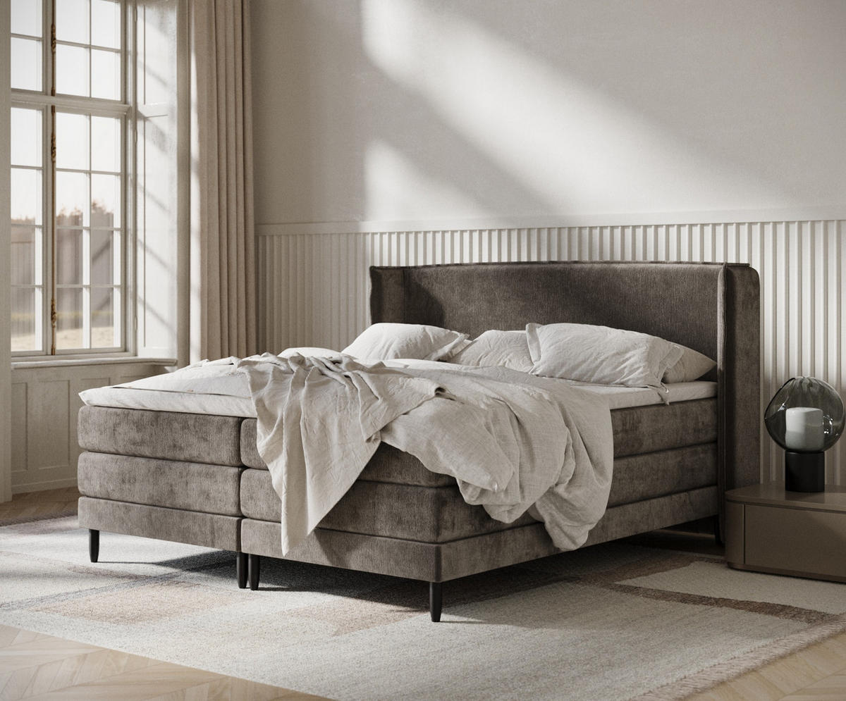 BOXSPRINGBETT Carizzo Dunkeblraun 140/200 cm mit Matratze und Topper - Dunkelbraun/Schwarz, Holz/Holzwerkstoff (140/200cm) - Maison de Reve