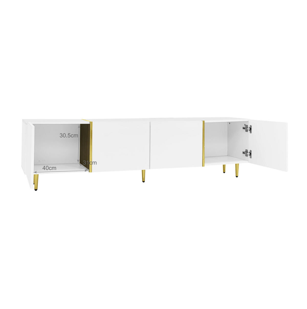 NÍZKÁ komoda z MDF, 170/35/46 cm bílý ve vysokém lesku, 4 dvířka se soft-close - bílá, kompozitní dřevo (170/46/35cm) - BEAOK