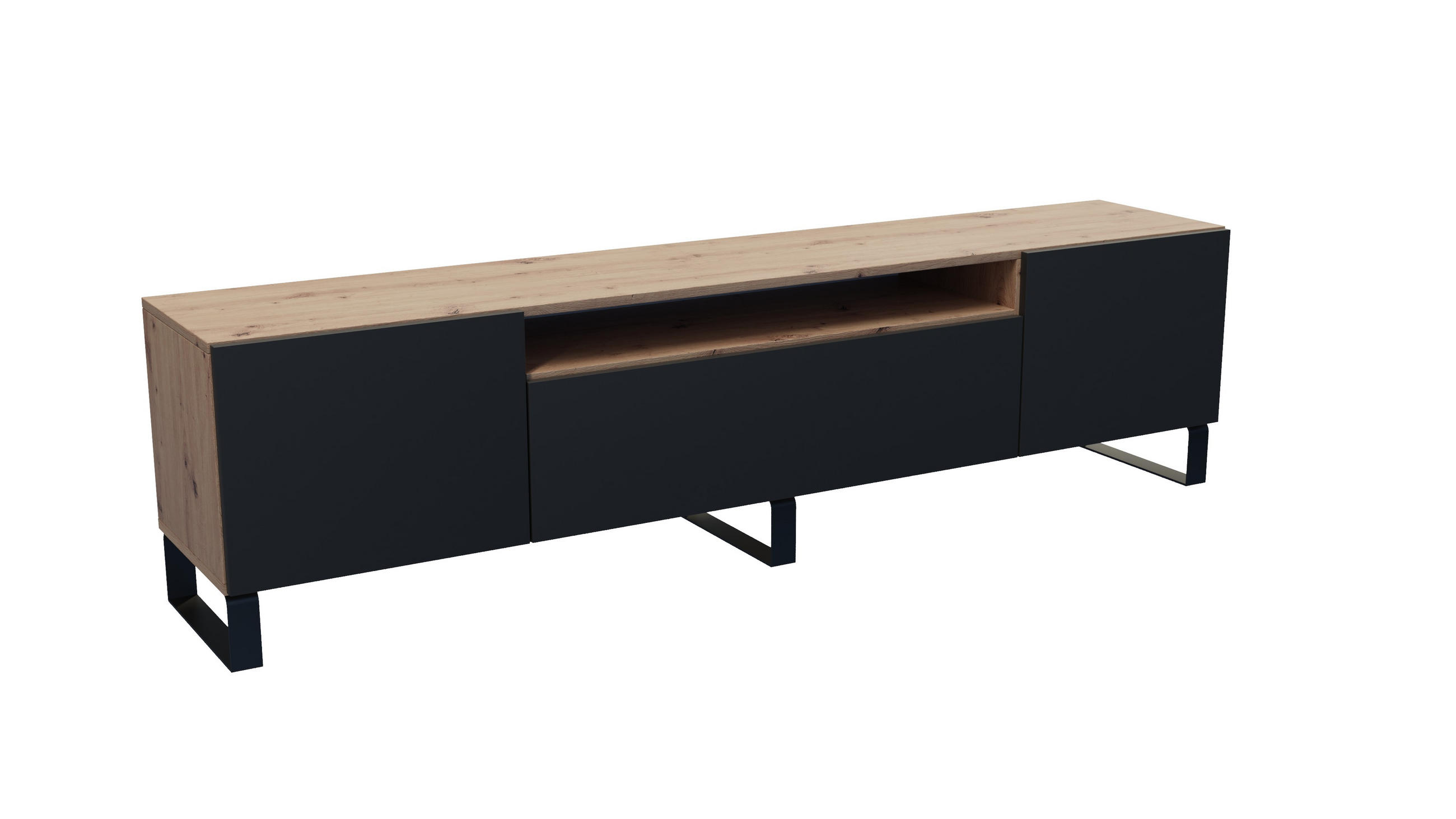 TV-SCHRANK Lyon III 200 cm, dreitürig, artisan, schwarz - Schwarz/Eiche Artisan, Kunststoff (200/53/41cm) - Margaret Hadas24