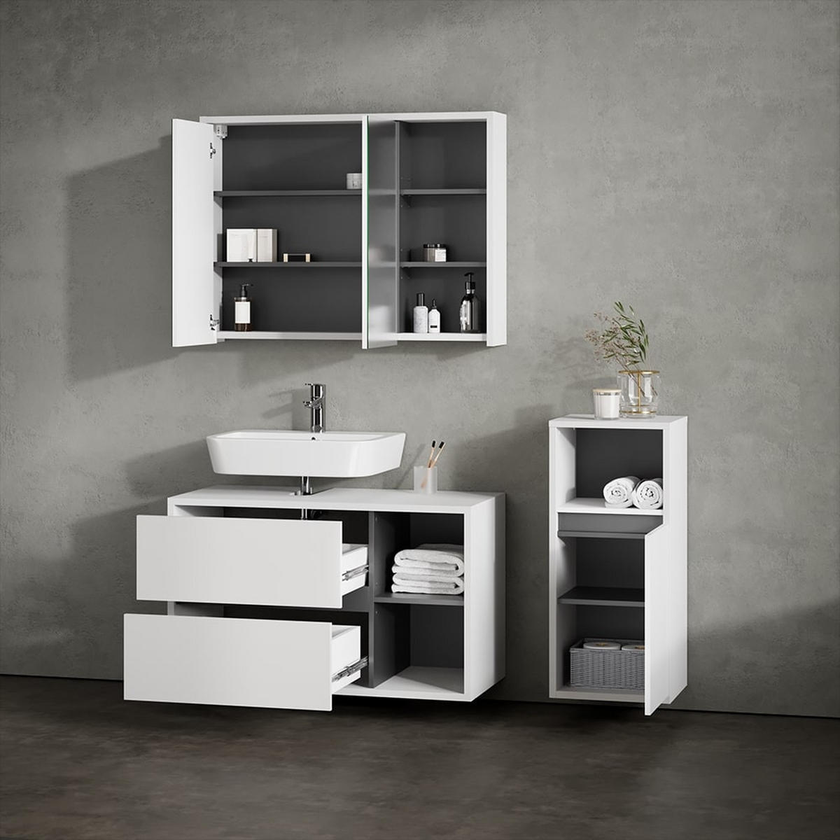MIDISCHRANK Vomano Weiß 38 x 80 cm - Weiß, Holzwerkstoff (38/80/33cm) - Livinity®