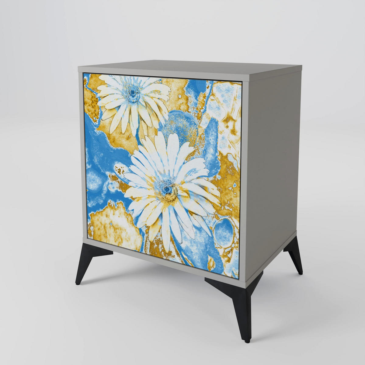 SIDEBOARD DAISY LUXE, Grau, 57,5x42x77,5 cm, Schräge Buchenholzfüße - Buchefarben/Multicolor, Holzwerkstoff/Buchenholz (57.5/77.5/42cm) - SpaceRebels