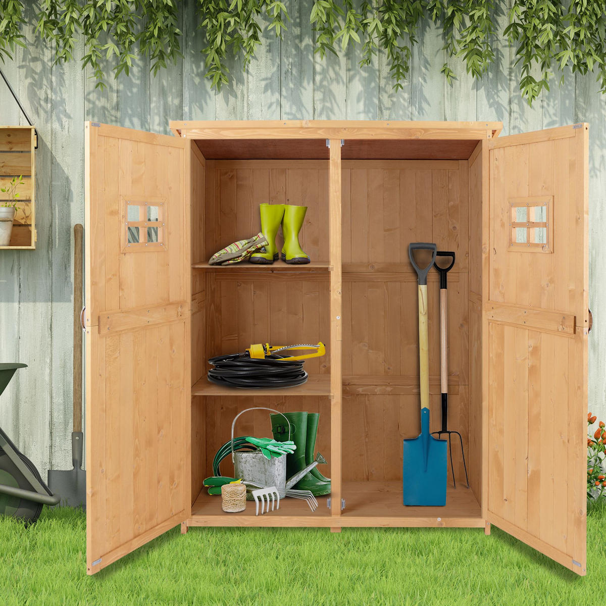 GERÄTESCHUPPEN DE-17564 2 Türen, 2 Fenster mit Bitumendach Naturholz - Naturfarben, Holz (127.5/164/50cm) - ComfortXL