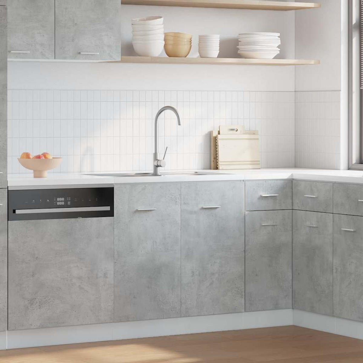 SPÜLENUNTERSCHRANK Lyon Betongrau 80/46/81,5 Cm Holzwerkstoff - Grau, Holzwerkstoff (46/81.5/80cm) - vidaXL