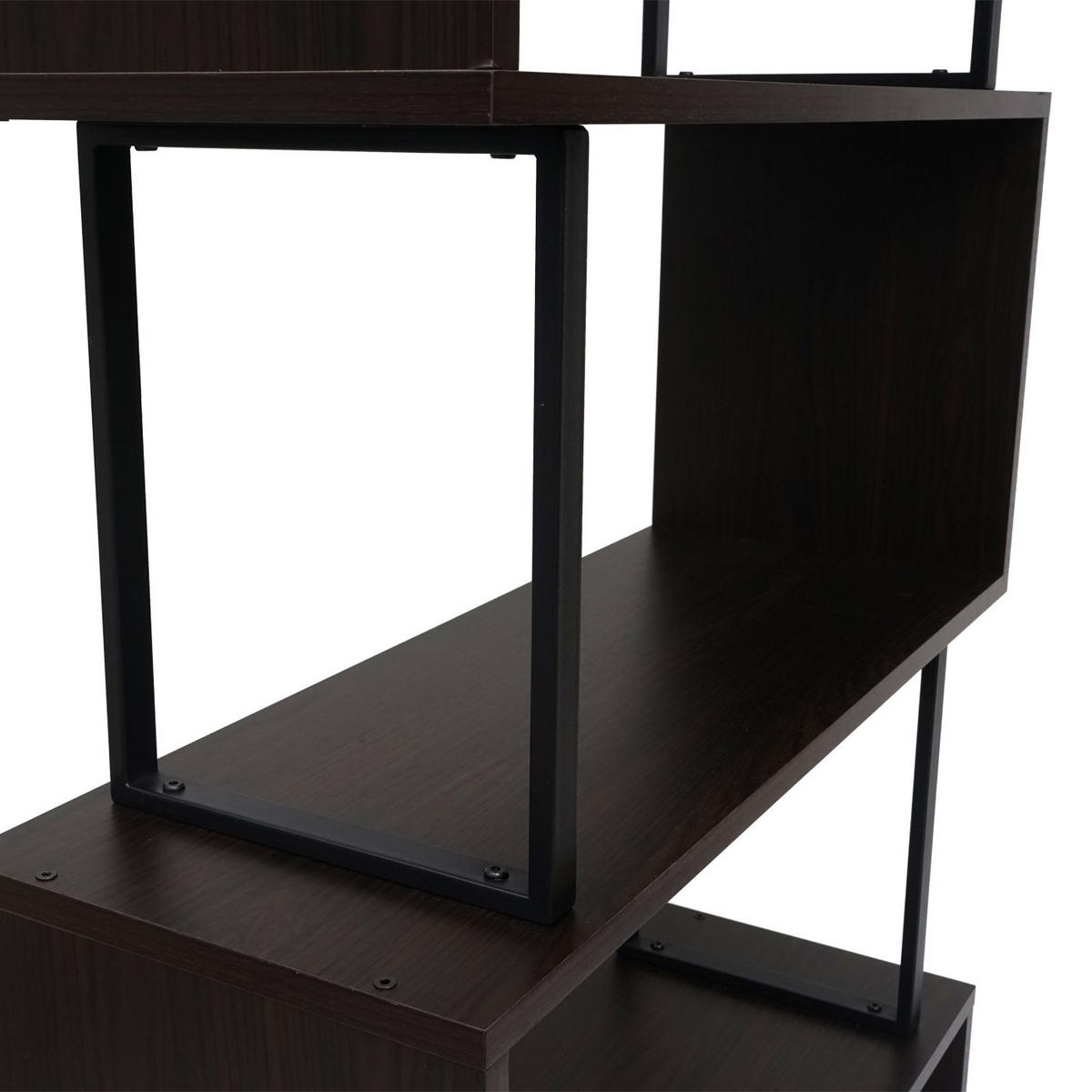 BÜCHERREGAL 183x80x30cm 3D-Struktur 5 Ebenen Dunkelbraun Metall Schwarz - Dunkelbraun, Holzwerkstoff (80/183/30cm) - BERLINLODGE