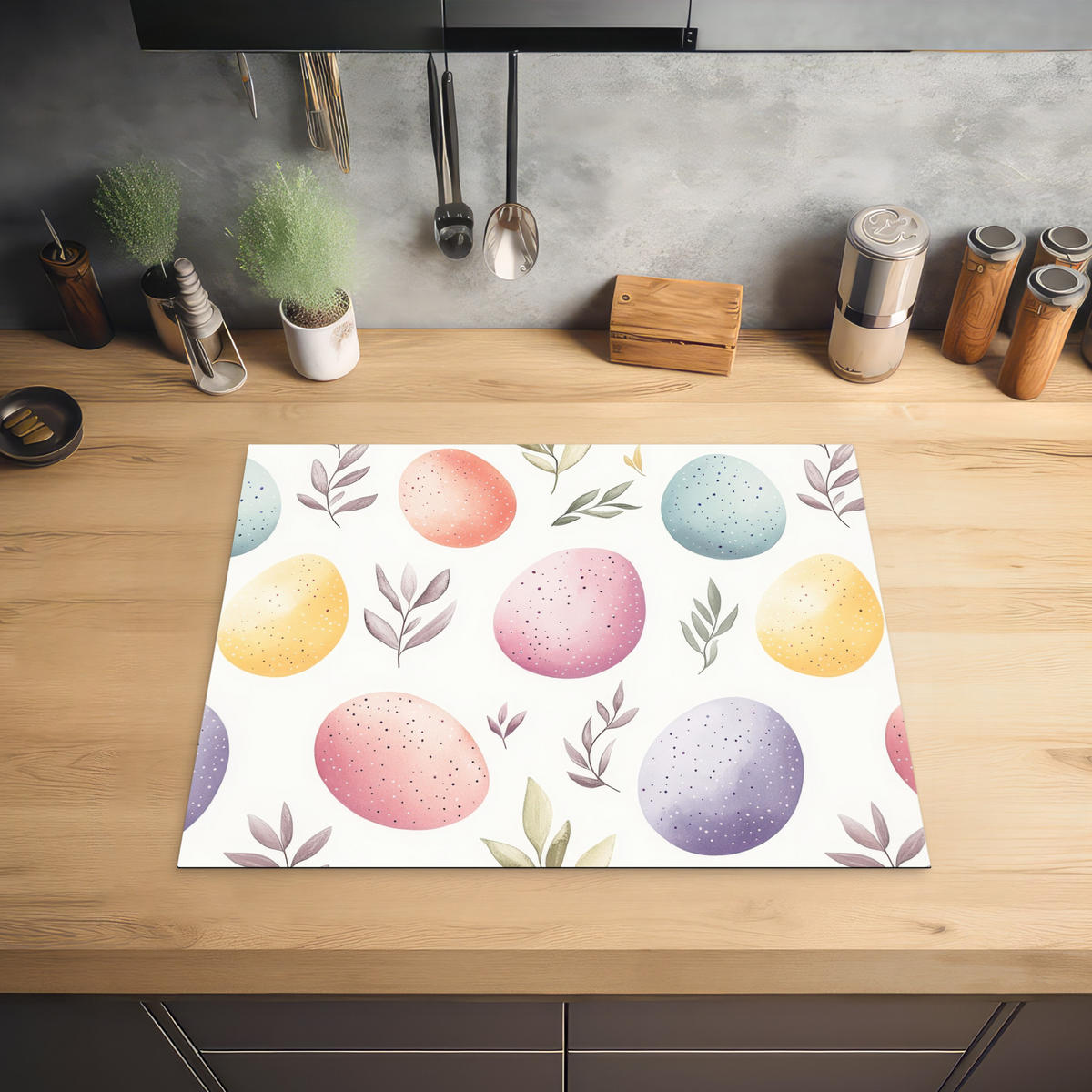 HERDABDECKPLATTE Eier - Bunt - Muster Herdabdeckung Induktionsfeld 65x52 cm - Weiß, Kunststoff (65/52/0.2cm) - MuchoWow