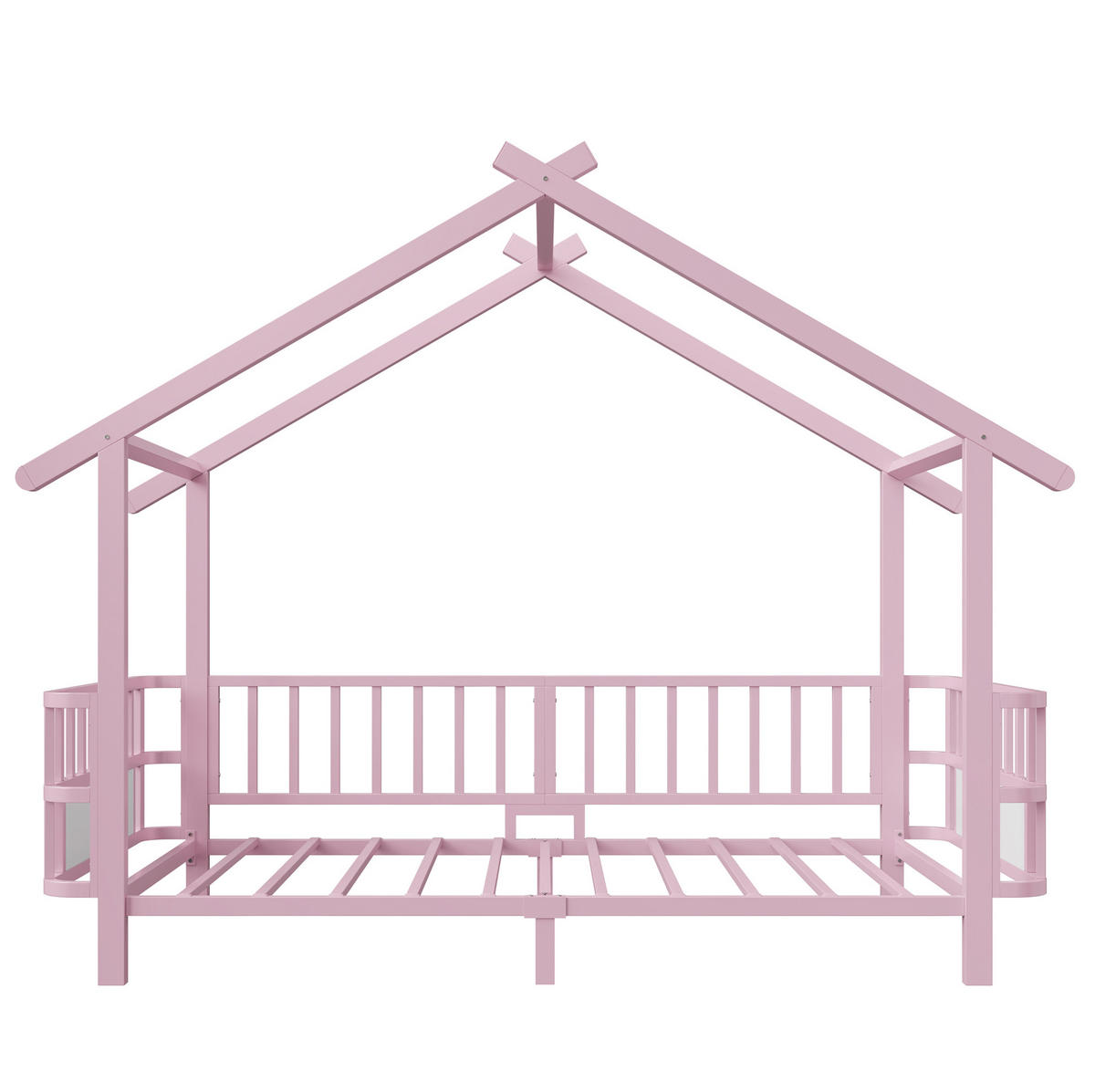 KINDERBETT Hausform 90/200 cm Rosa mit Dachdesign und Sicherheitsgitter ohne Matratze - Rosa, Metall (90/200cm) - MIVRAY