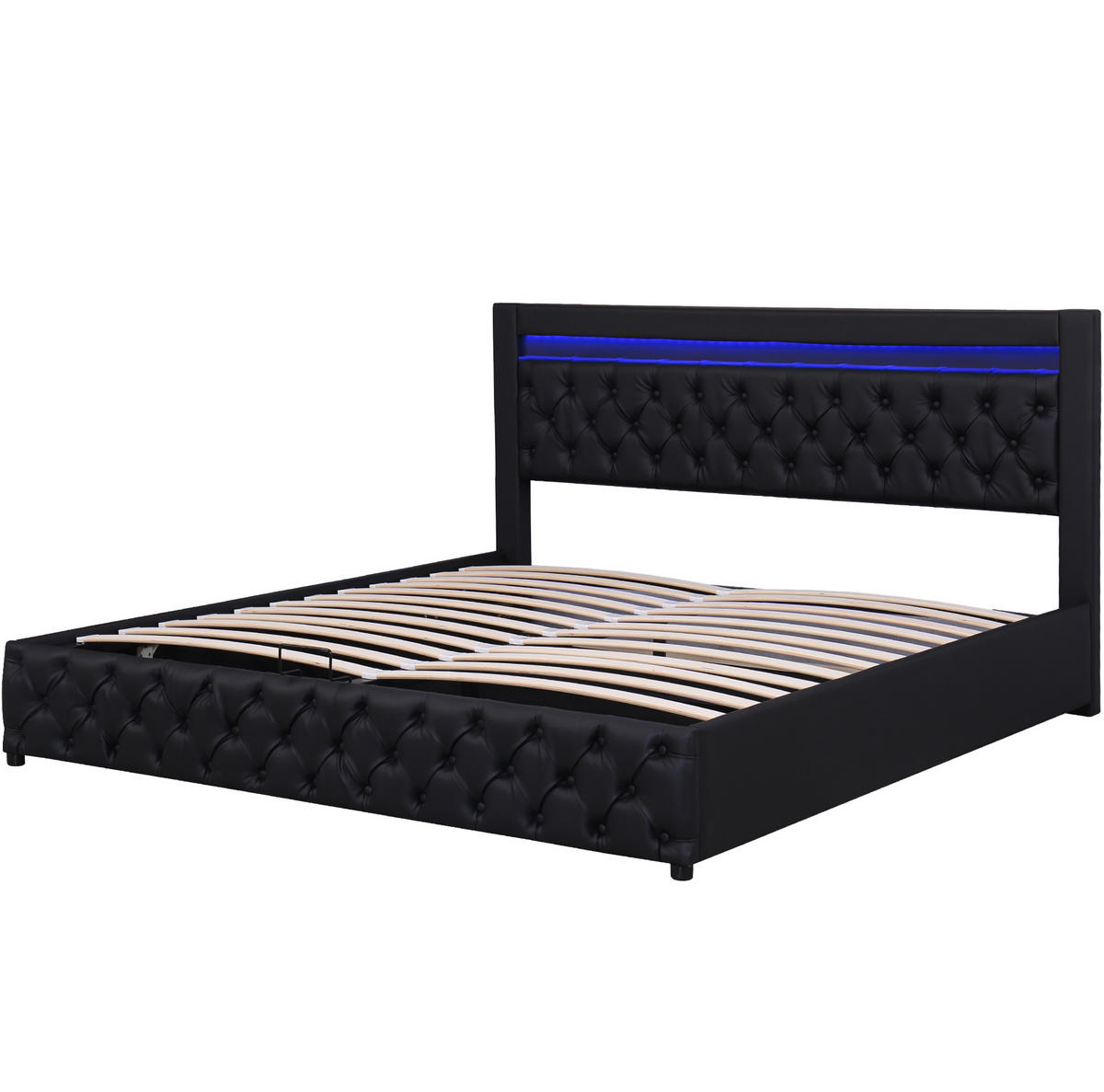 POLSTERBETT 160/200 cm schwarz aus PU mit Bettkasten und LED-Beleuchtung - Schwarz, Kunststoff (160/200cm) - OKMYHOME