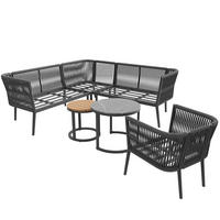 GARTENLOUNGE-SET 6-teilig 114,5/61/67 cm aus Metall und Olefin, modular mit 2 Tischen und verstellbaren Füßen, Grau - Grau, Metall - Redom