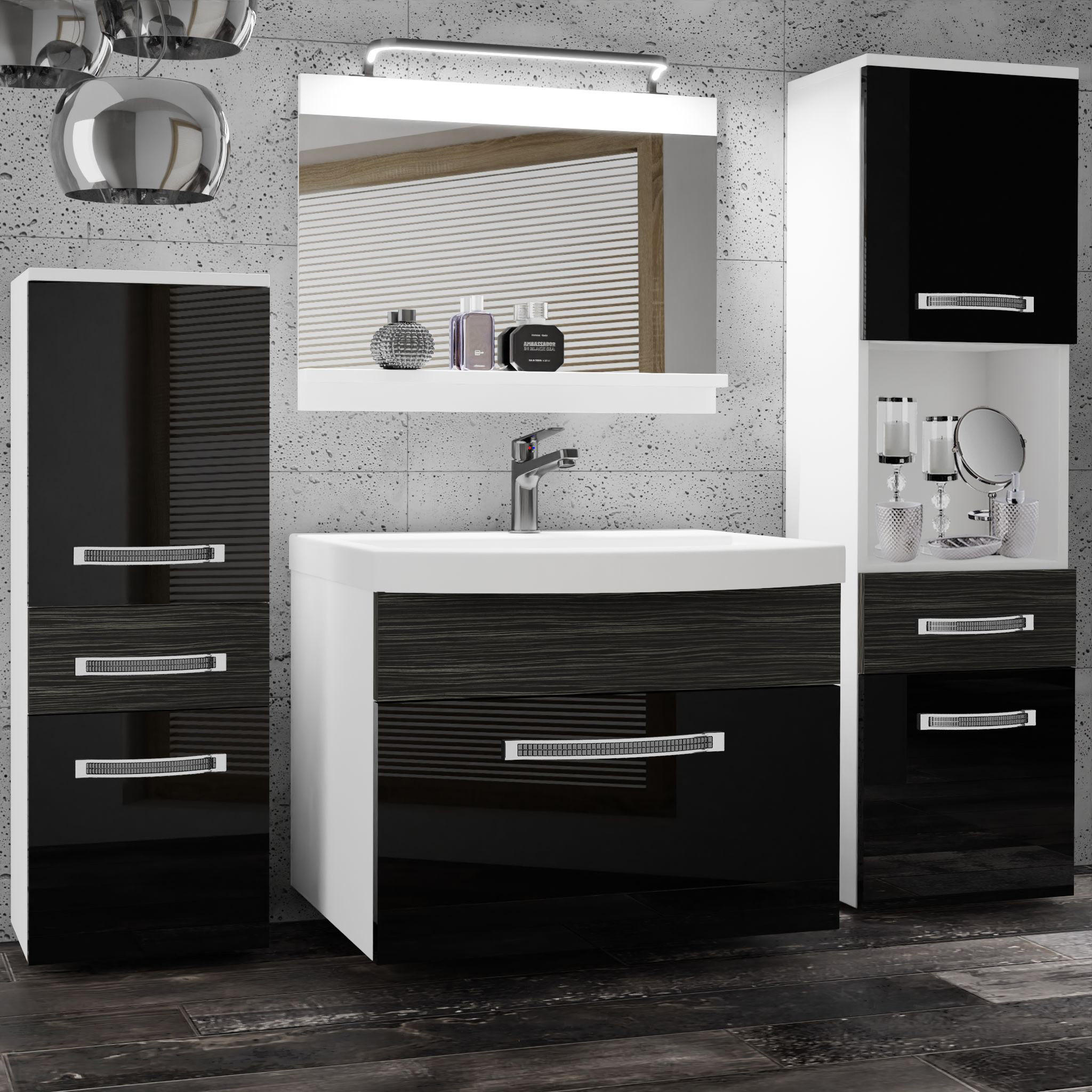 BADMÖBEL Badezimmer Schwarz Ebenholz Royal Glänzend Matt - Schwarz Hochglanz, Holz (140/113/40cm) - B BELINI GROUP
