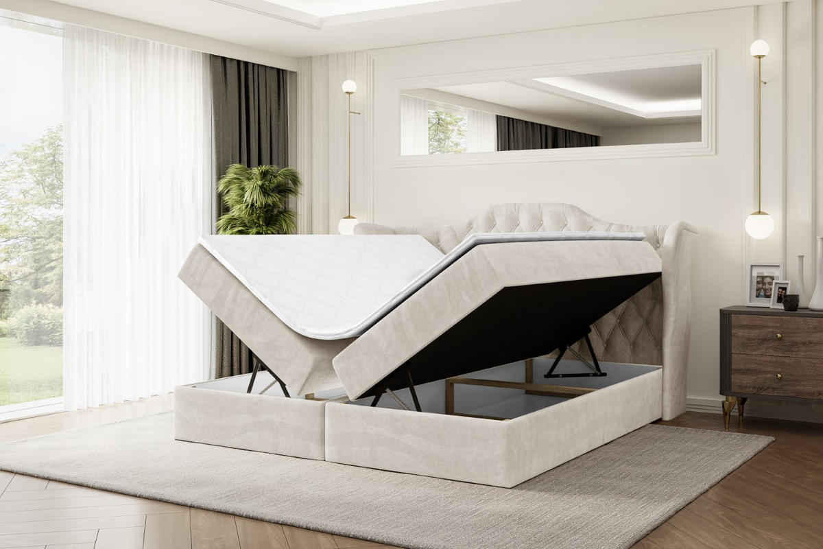 BOXBETT mit Matratze H4 und Lattenrost - VILA - 180x200 cm - H4 - Ecru - Ecru, Holzwerkstoff (180/200cm) - ALTDECOR
