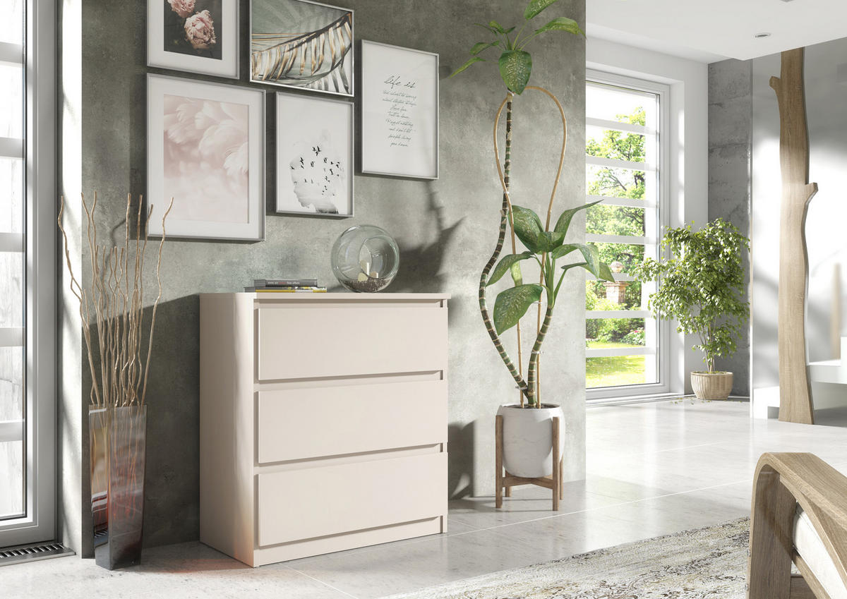 KOMMODE NUDO 70/78,5/39cm mit 3 Schubladen Türen Kaschmir - Kaschmir, Holzwerkstoff (70/78.5/39cm) - MASSENO