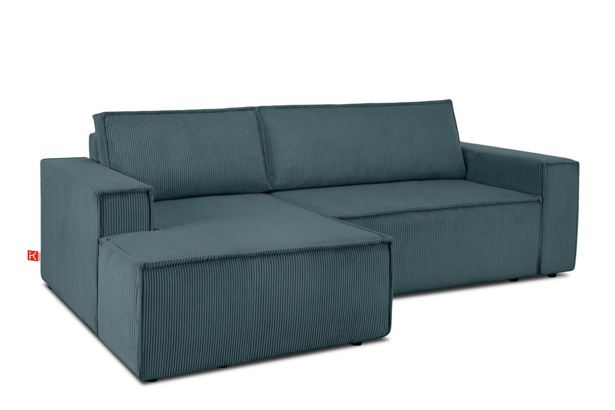 ECKSCHLAFSOFA-LINKS NAPI in Pet Friendly Cord-Stoff, blau - Blau/Schwarz, Textil (262/148cm) - KONSIMO®