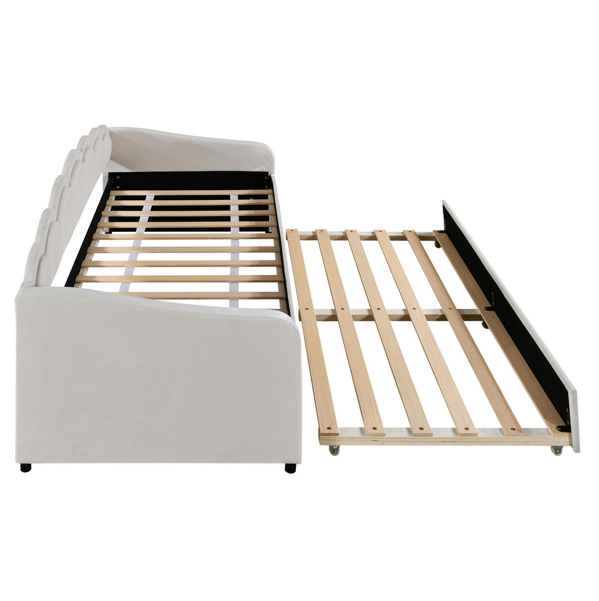 TAGESBETT 90/200 cm Beige mit ausziehbarem Bett und LED-Beleuchtung aus Samt - Beige, Textil (90/200cm) - OKWISH