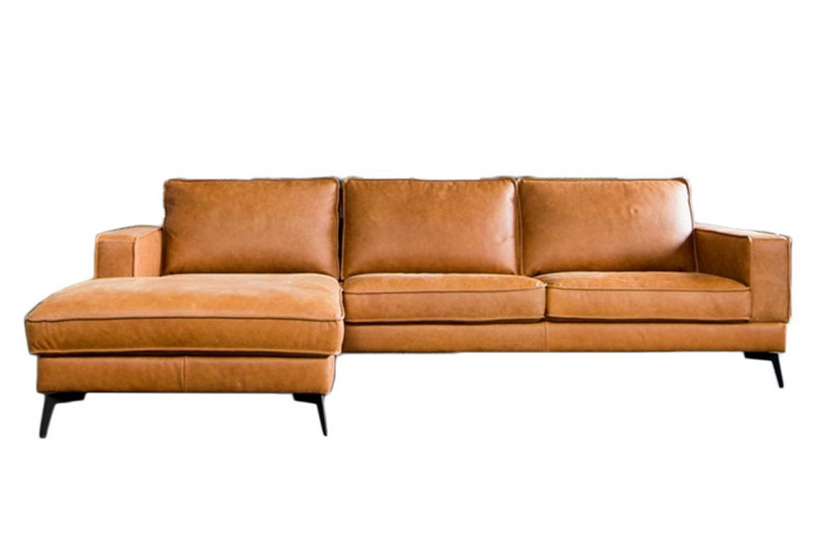 ECKSOFA BLOOM Braun Leder - Dunkelbraun/Schwarz, Leder (276/177cm) - KAWOLA