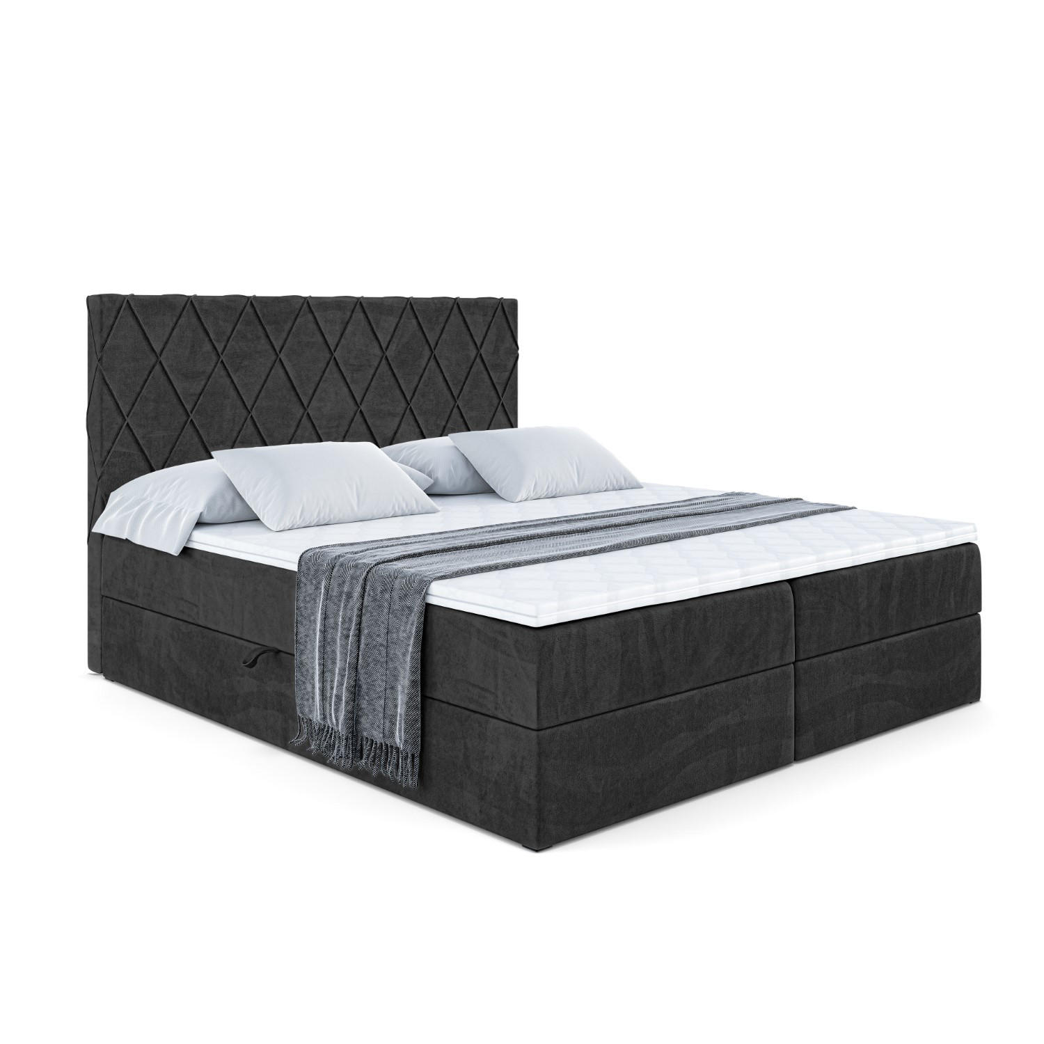 BOXBETT mit H4-Matratze und Lattenrost - LEPARO - 180x200 Schwarz - Schwarz, Holzwerkstoff (180/200cm) - ALTDECOR