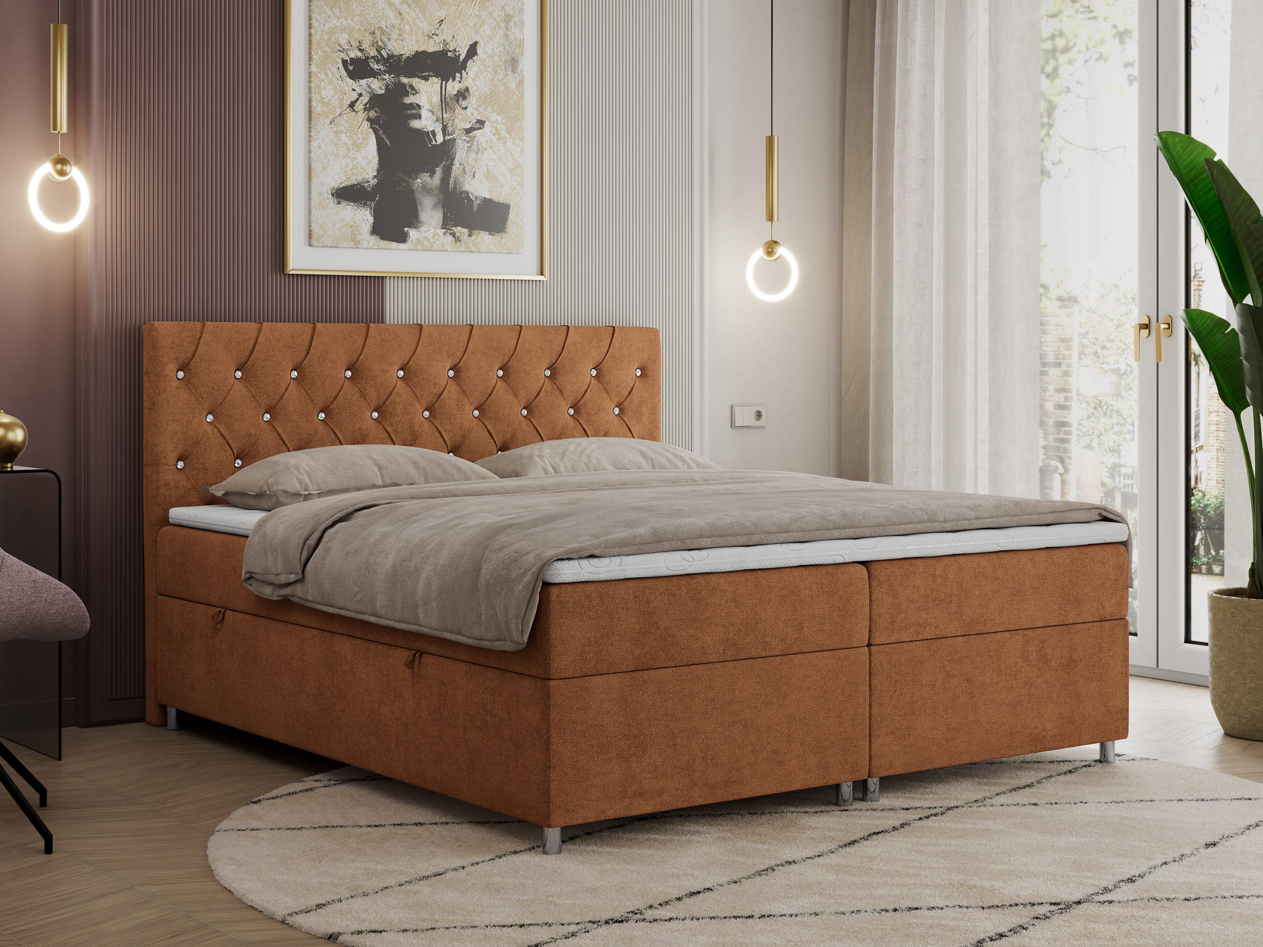 BOXBETT ROMA 120/200 - Orange Strukture - H3 - Orange, Holz/Textil (120/200cm)