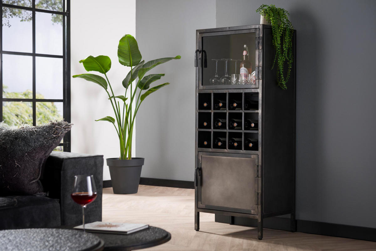 WEINSCHRANK CORO Schwarz Metall - Schwarz, Metall (55/135/40cm) - KAWOLA