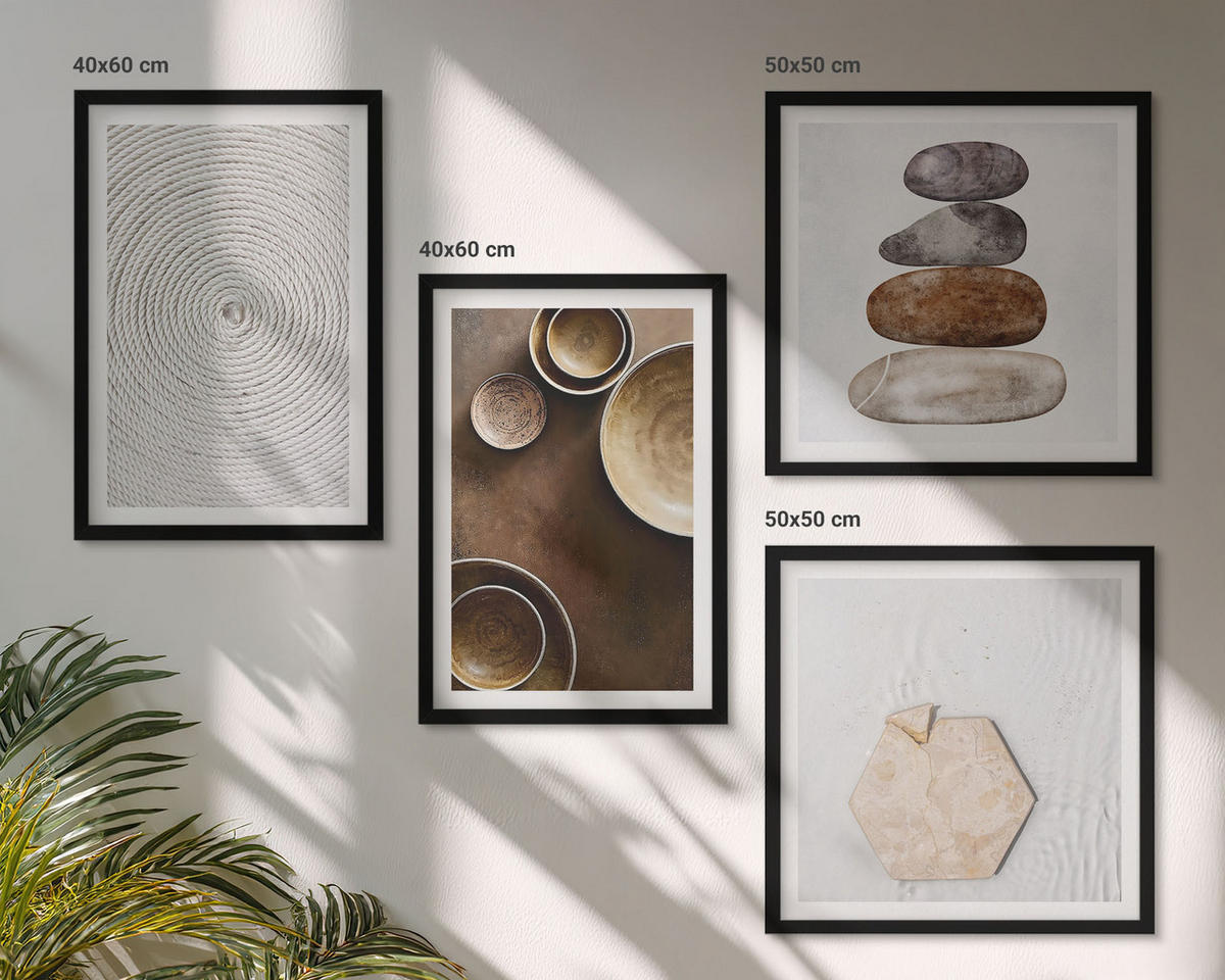 WANDBILDER 4er-Set - 50x50 cm & 40x60 cm Schwarzer Rahmen - Texturen in der modernen Kunst - Schwarz, Kunststoff (50/50cm) - ArtPrintCave