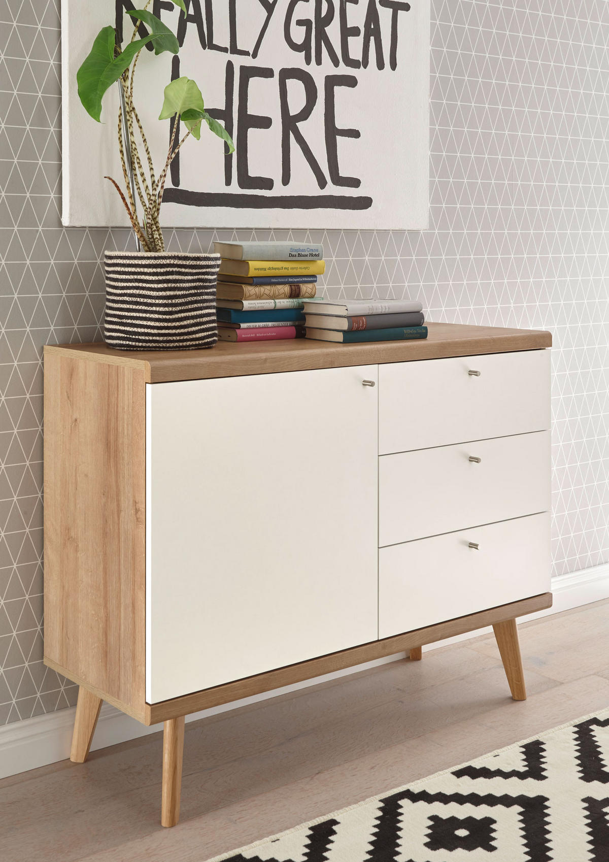 SIDEBOARD Merle Eiche Riviera / weiß 107 / 40 / 83cm - Eichefarben/Weiß, Holz/Holzwerkstoff (107/83/40cm) - Feldmann-Wohnen