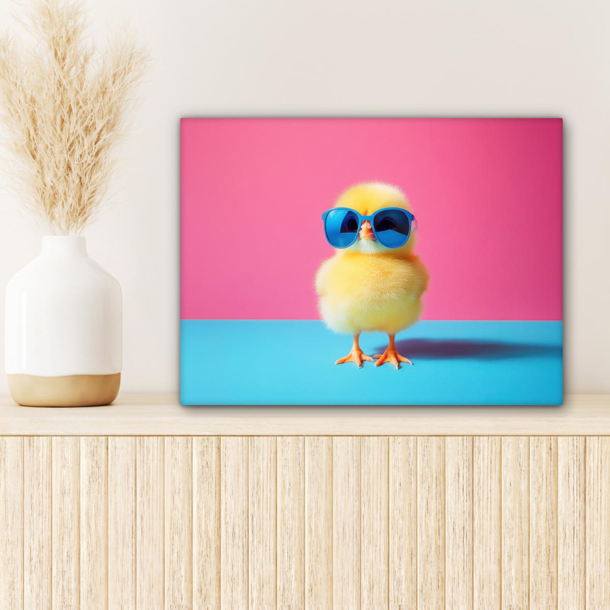 LEINWANDBILD Chick - Sonnenbrille - Blau Wandbild 40x30 cm - Pink/Gelb, Textil (40/30cm) - MuchoWow