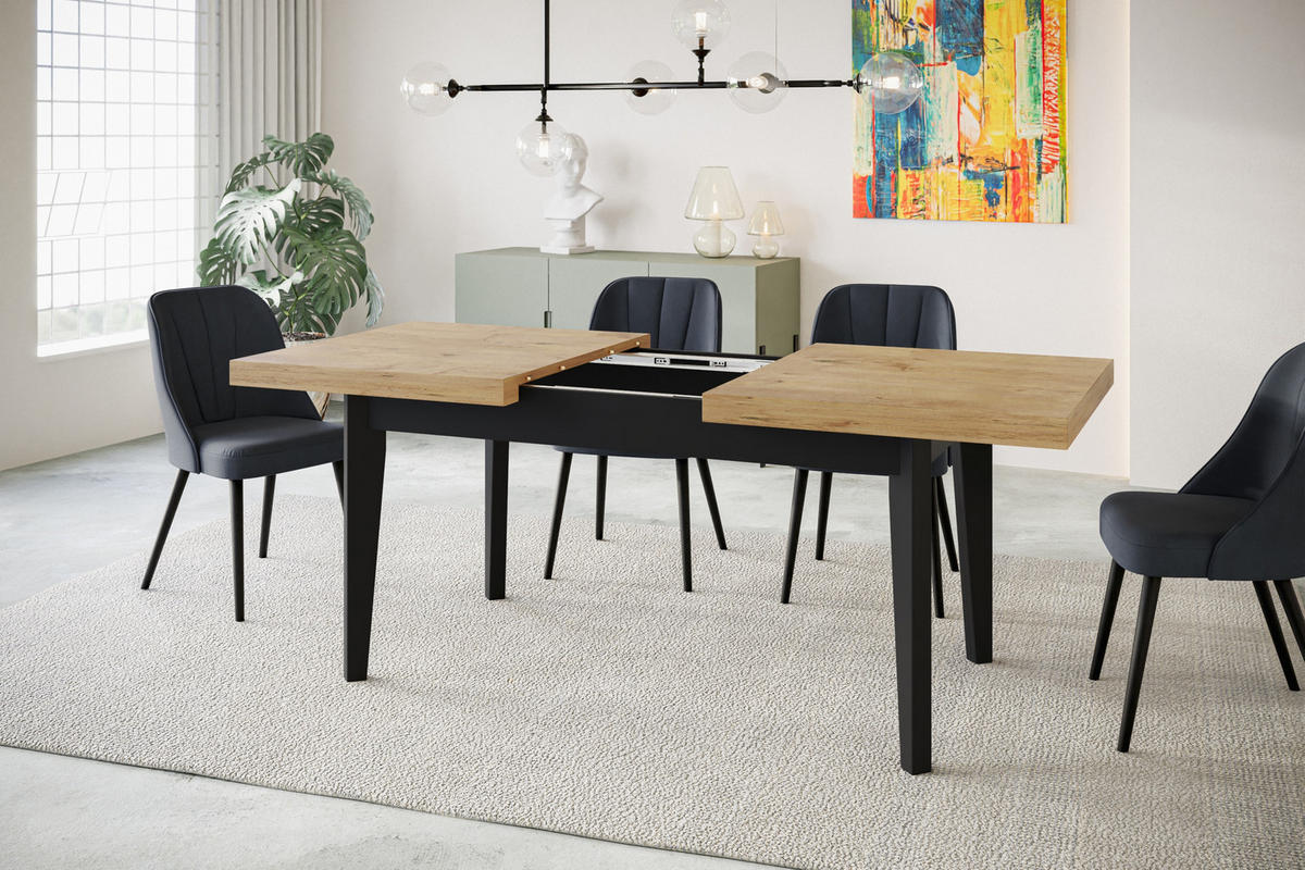 ESSZIMMERTISCH SKANDI, ausziehbarer Tisch: 200-300X100X78 cm, Farbe: LANCELOT, mit Holzbeinen in Farbe Schwarz - Beige/Schwarz, Holzwerkstoff (200/100/78cm) - Alpi-Möbel