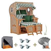 STRANDKORB Düne Komplettset - Braun/Grün, Naturmaterialien/Metall (125/170/80cm) - Mr. Deko