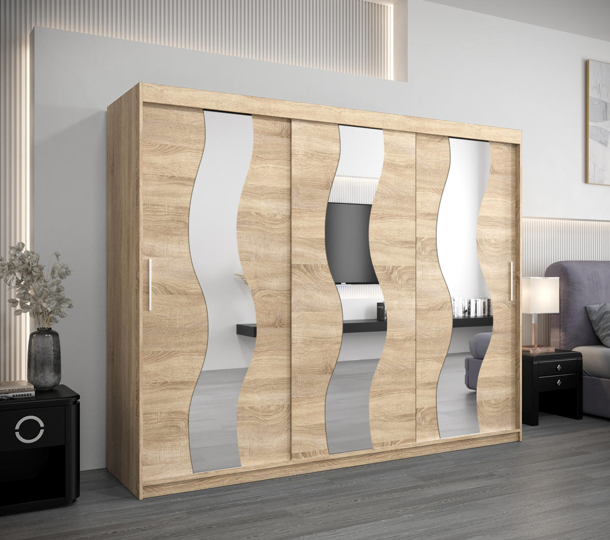SCHWEBETÜRENSCHRANK 200/250/62 2-türig - Silberfarben/Sonoma Eiche, Holz/Kunststoff (250/200/62cm) - Abiks Möbel