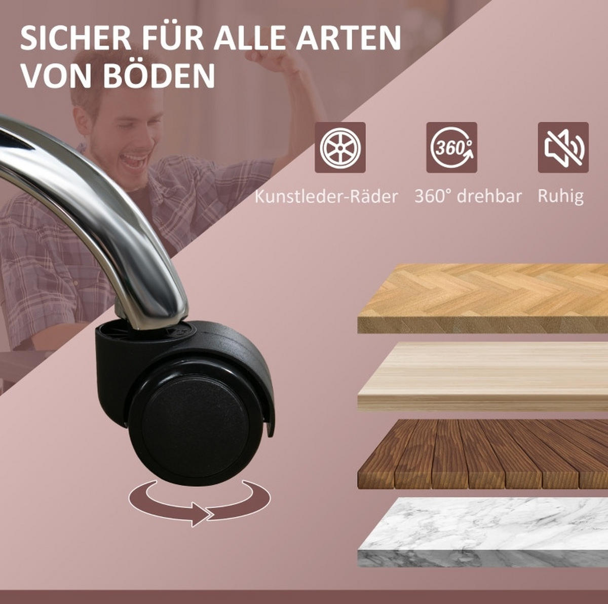 BÜROSTUHL mit Vibrationsmassage 67 x 72 x 111-119 cm Polyester Pink - Pink, Kunststoff (67/119/72cm) - Meubliv