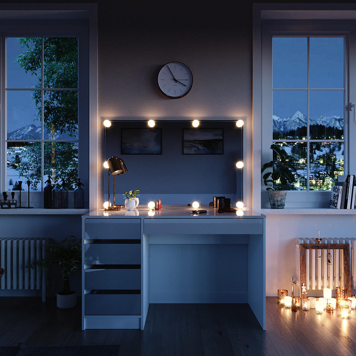 SCHMINKTISCH Sherry Weiß 120 cm mit LED Beleuchtung - Weiß, Holzwerkstoff (120/75/55cm) - Vicco
