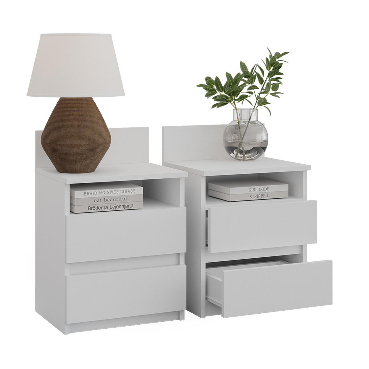 NACHTTISCH Monty Weiß 39.6 x 59.1 cm 2er Set - Weiß, Holzwerkstoff (32.3/59.1/39.6cm) - Vicco